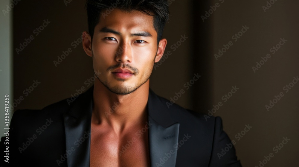 Portrait of a Muscular Asian Man in a Black Blazer Portrait of a Muscular Asian Man in a Black Blazer