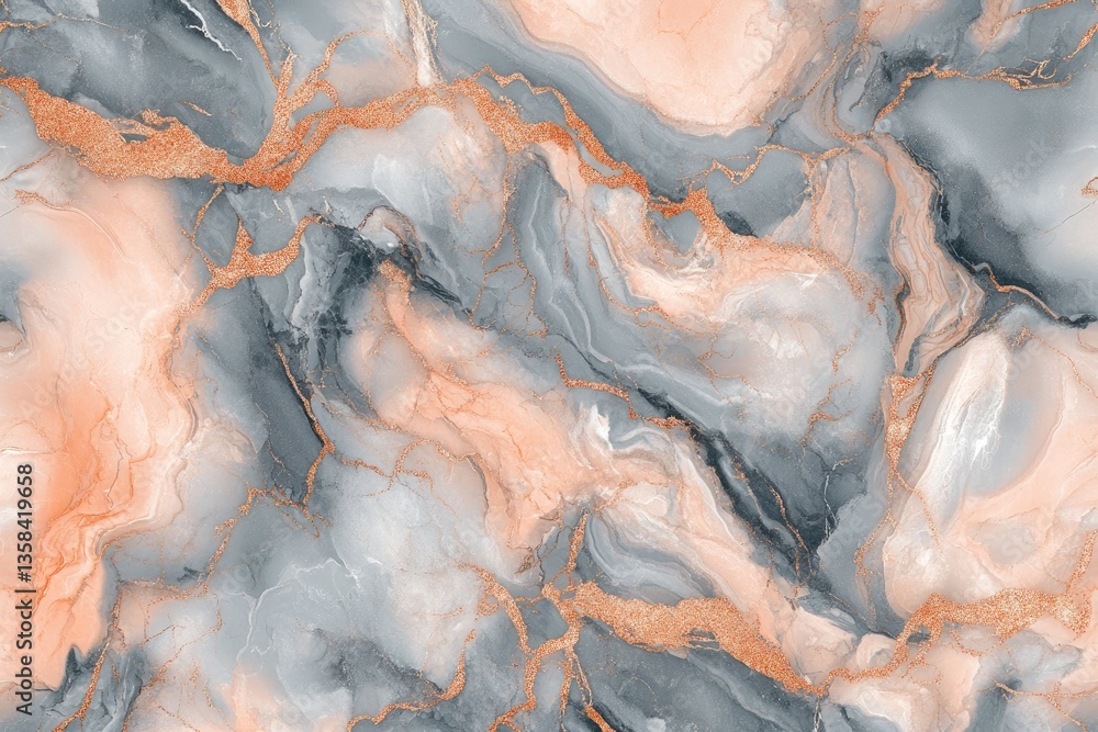 Obraz premium marble design with a smooth blend of light grey and soft peach. The veins be subtle and flowing, with delicate rose gold accents enhancing the natural beauty of the marble.