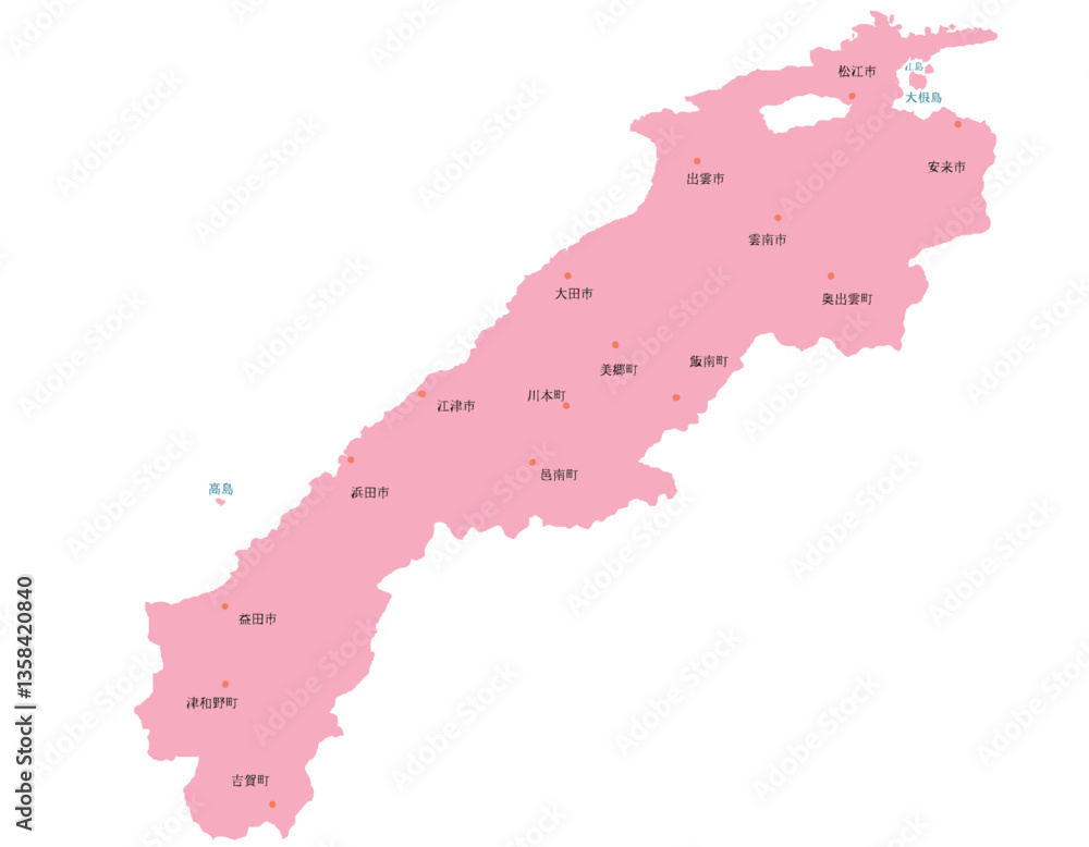Fototapeta premium 島根県 地図 ピンク 斑点 イラスト