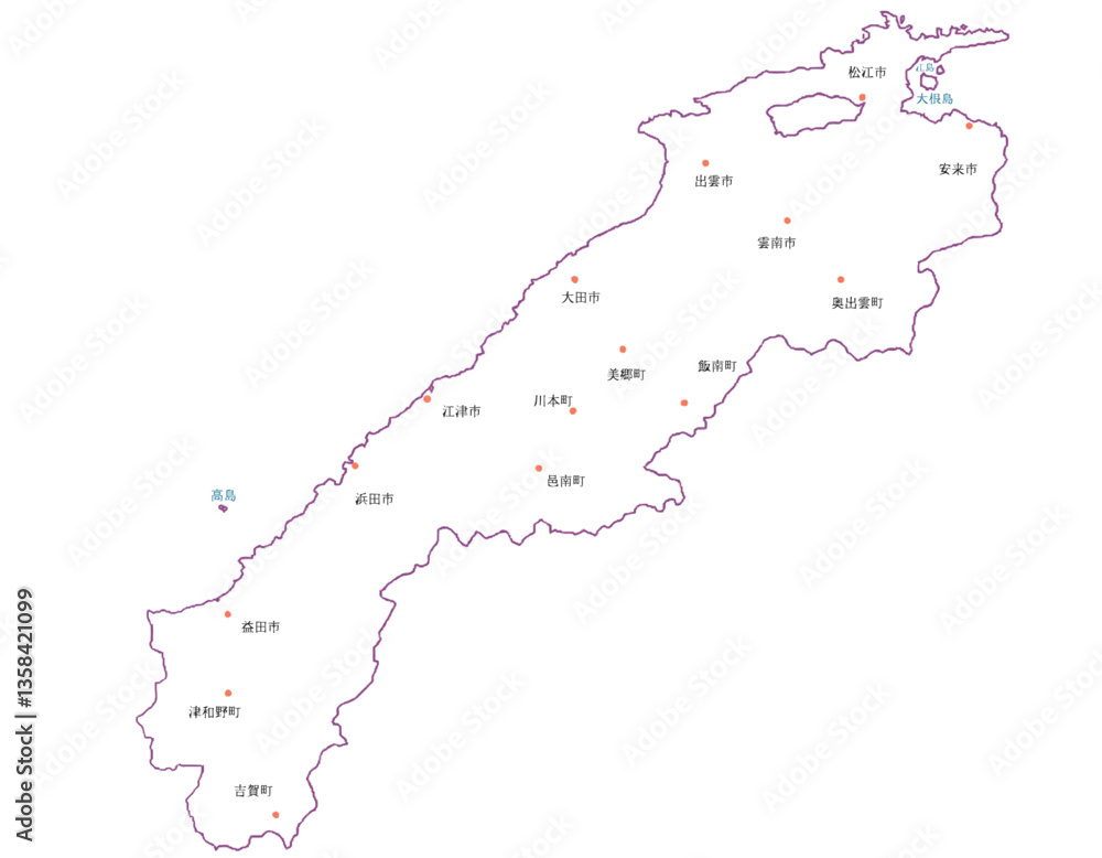 Obraz premium 島根県 地図 白 斑点 イラスト