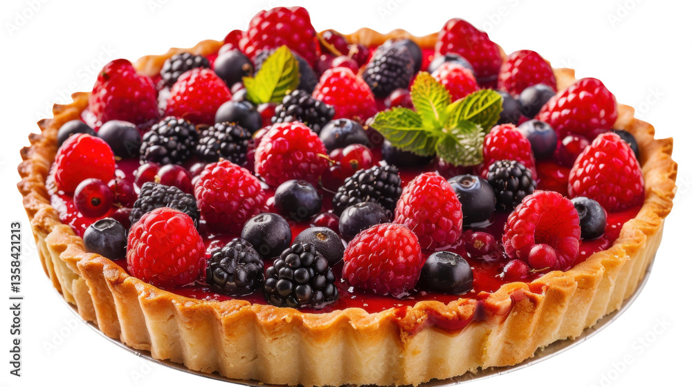Delicious mixed berry tart with fresh mint on transparent background Delicious mixed berry tart with fresh mint on transparent background