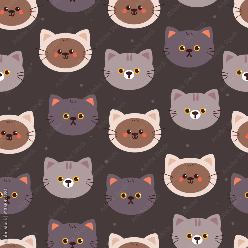 Obraz premium seamless pattern cat head cartoon. cute animal pattern for wallpaper, background and gift wrap paper