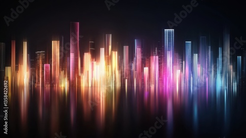 Futuristic Abstract Cityscape at Night with Skyscrapers and Colorful Lights