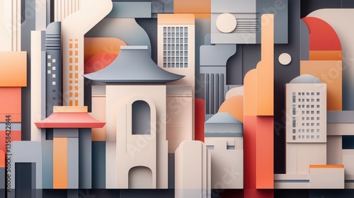 Futuristic City View of Seoul Blending Tradition and Modernity in Abstract Design