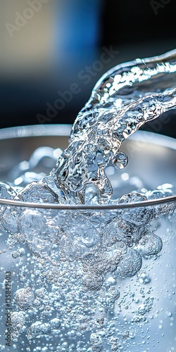 An Effervescent Cascade of Bubbles from Soda Water Pours into a Transparent Glass Creating a Mesmerizing Liquid Display