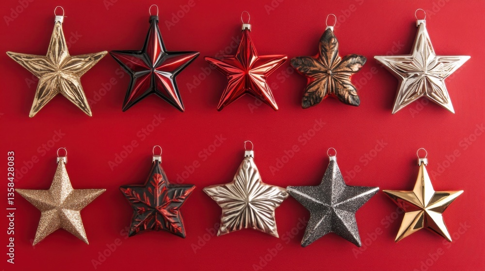 Naklejka premium Twelve Sparkling Star Ornaments for Christmas.
