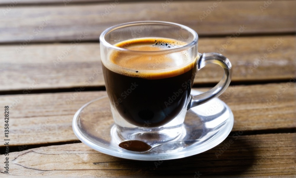 Dark Espresso in Clear Glass on Rustic Wood Dark Espresso in Clear Glass on Rustic Wood
