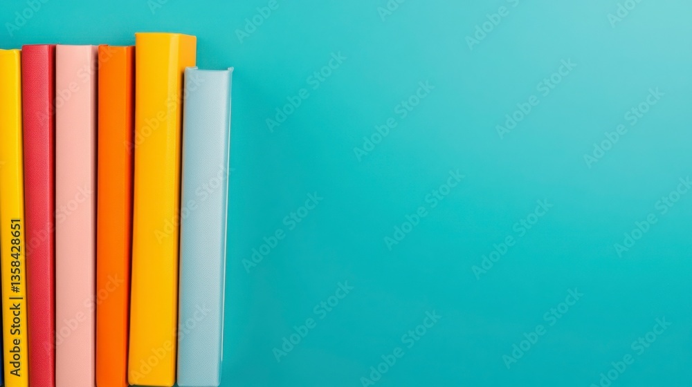 Fototapeta premium Colorful Stack of Books on Bright Blue Background for Education