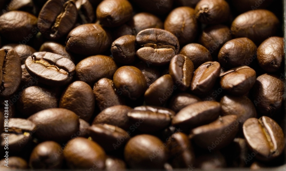 Fototapeta premium Rich Dark Brown Roasted Coffee Beans Close Up
