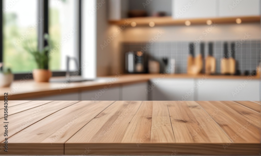 Light Brown Wooden Table Top in Modern Kitchen Setting Light Brown Wooden Table Top in Modern Kitchen Setting
