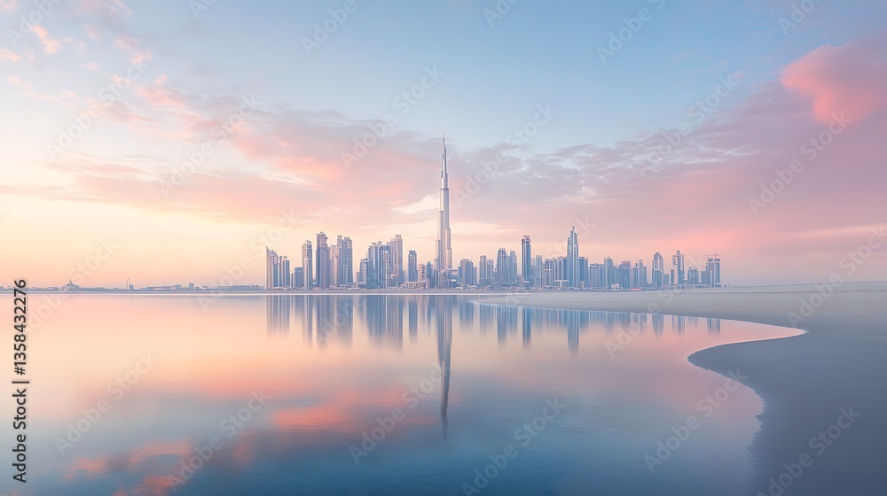 Obraz premium Dubai Skyline Sunrise Reflection