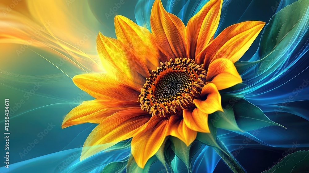 Obraz premium Vibrant Sunflower with Colorful Background and Soft Light Effects for Nature and Flower Photography