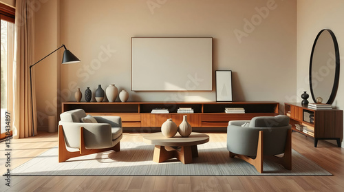 Wallpaper Mural Japandi-Inspired Minimalist Living Room with Soft Beige Tones Torontodigital.ca