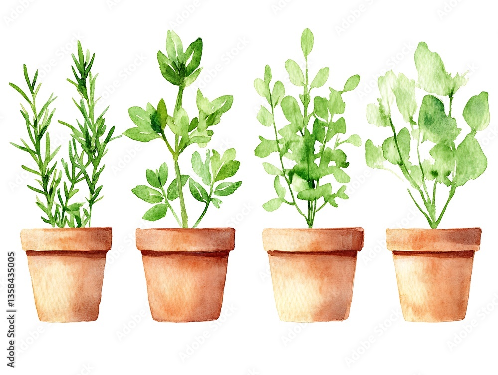 Obraz premium Herbs in terracotta pots.