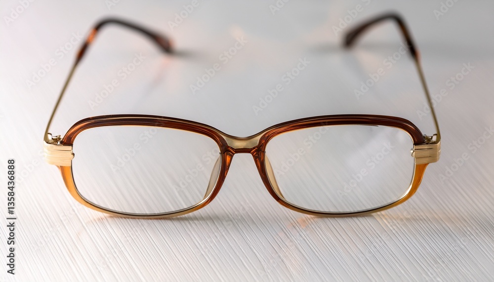 A macro view of a pair of modern spectacles on white table; selective focus; close up view of a pair of glasses on a table; optometrist and optometry; eye optics specs A macro view of a pair of modern spectacles on white table; selective focus; close up view of a pair of glasses on a table; optometrist and optometry; eye optics specs