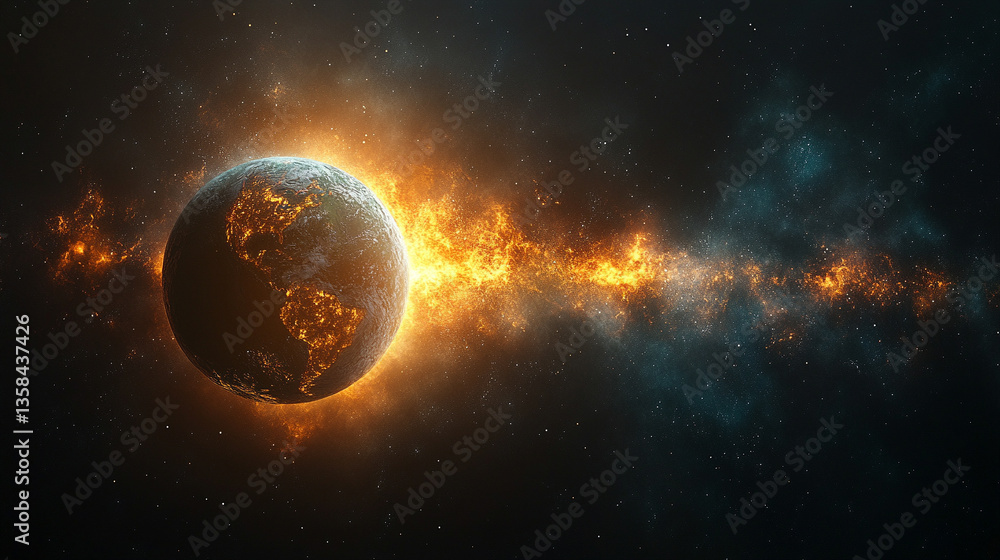 Obraz premium interdependence of celestial entities, emphasizing the enigmatic nature of the universe and the convergence of Earth with cosmic domains, highlighting modern cosmic connections