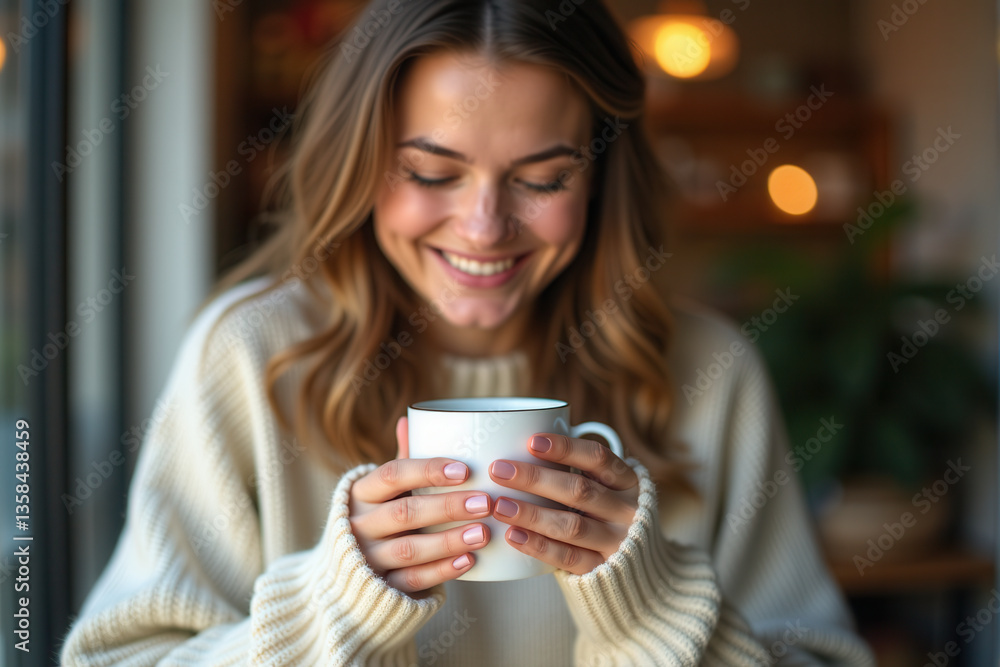 Candid Moment of a Woman Enjoying Coffee Candid Moment of a Woman Enjoying Coffee
