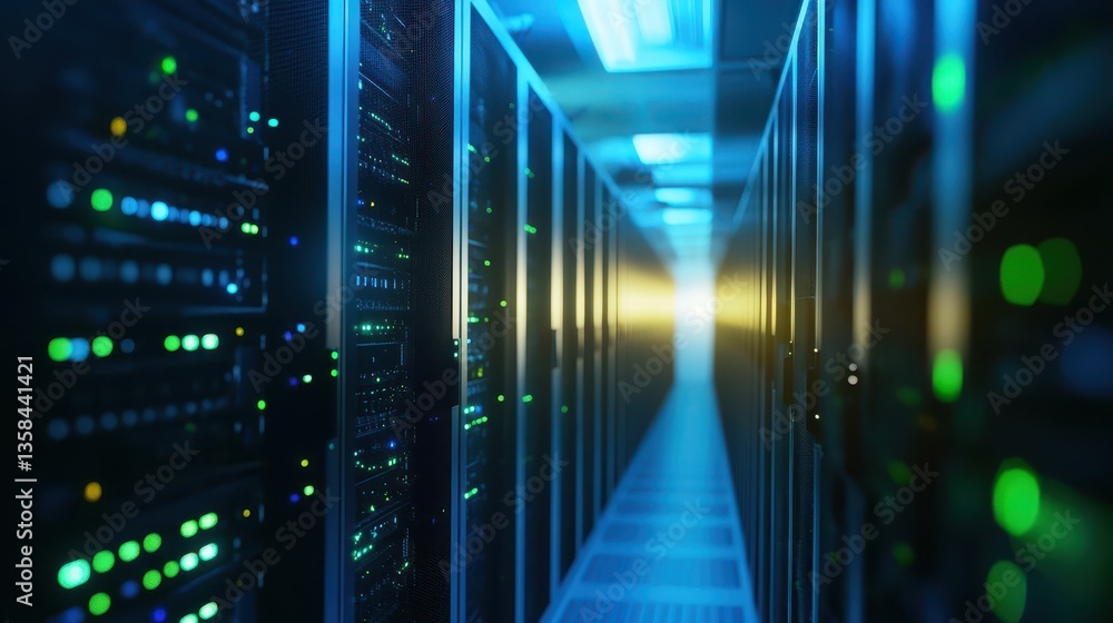 Inside the server room, a comprehensive view of modern network infrastructure and data center technology Inside the server room, a comprehensive view of modern network infrastructure and data center technology
