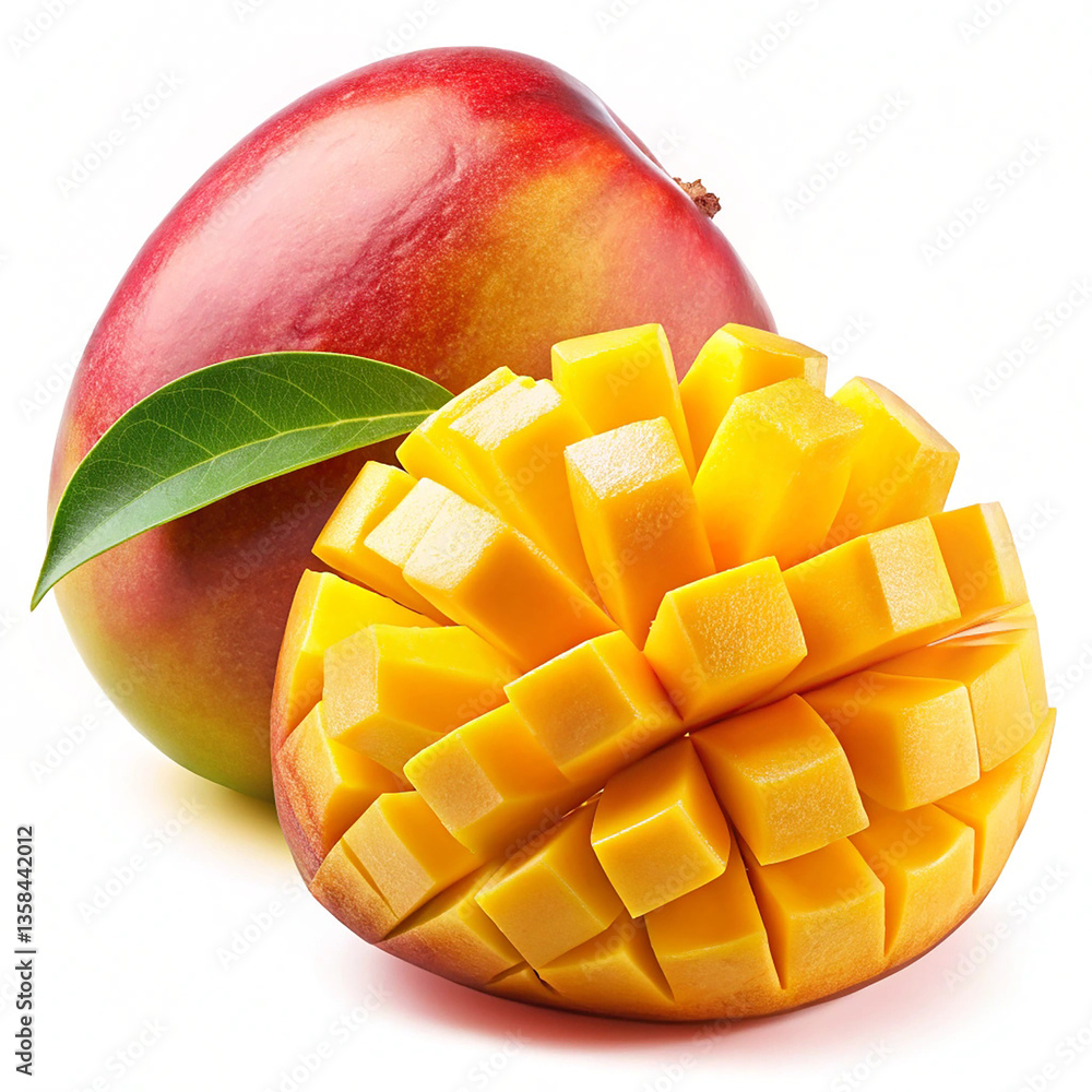 Juicy mango sliced with visible flesh Juicy mango sliced with visible flesh