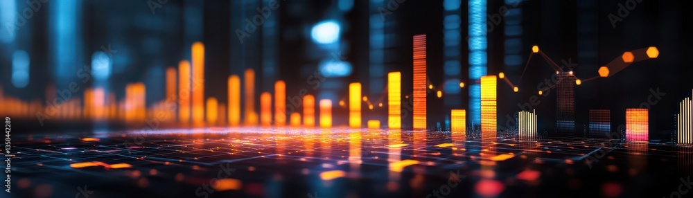 The image displays a vibrant, abstract representation of data or sound waves with glowing orange and blue vertical bars against a dark background. The image displays a vibrant, abstract representation of data or sound waves with glowing orange and blue vertical bars against a dark background.
