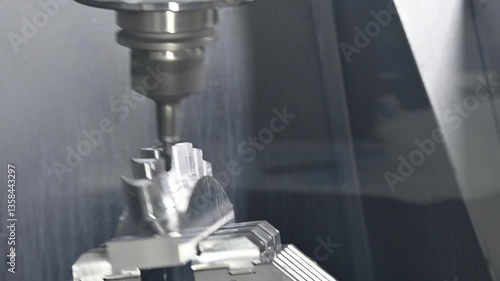 Pan scene the 5-axis CNC milling machine cutting the water turbine blade part with solid ball end mill tool.