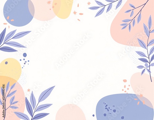 Delicate pastel frame with leaves and abstract shapes