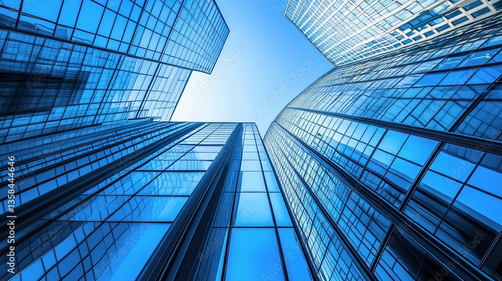 Obraz premium Glass Skyscrapers with Office Windows Reflecting the Sky Above