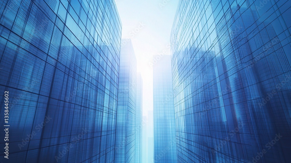 Abstract 3D Wireframe City Background with Perspective View