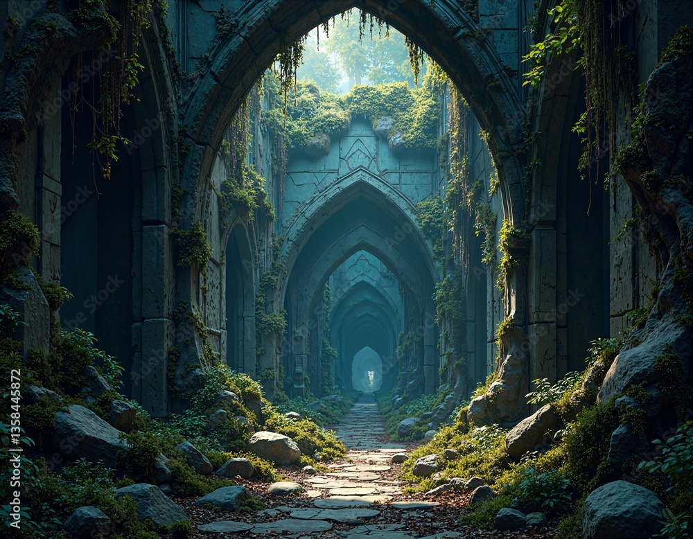 Mysterious ancient hallways overgrown with nature Mysterious ancient hallways overgrown with nature