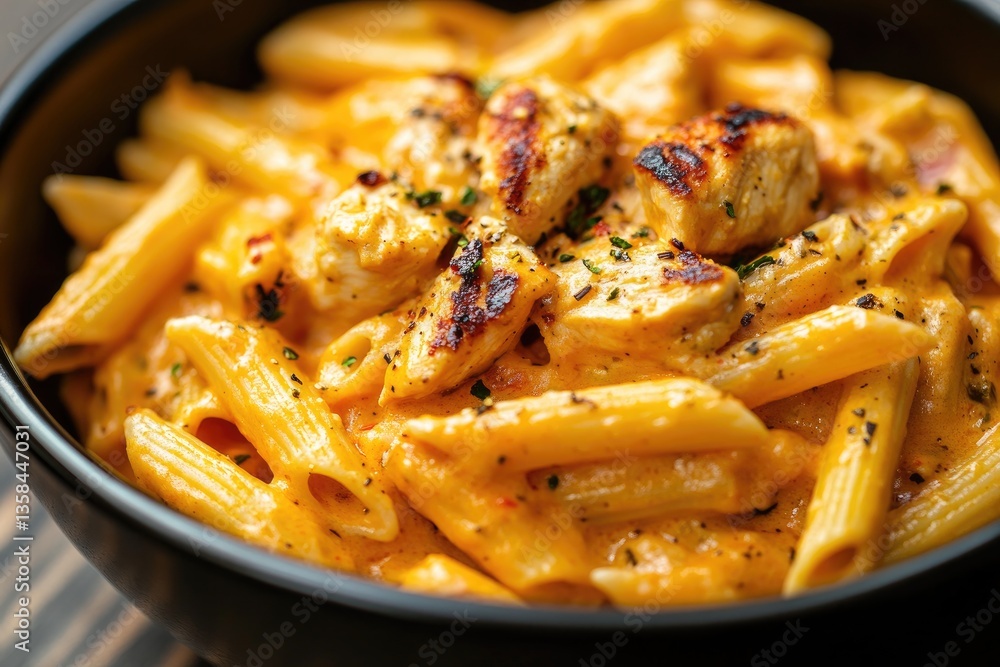 Cream cheese peene pasta with grilled chicken chunks and herbs. Cream cheese peene pasta with grilled chicken chunks and herbs.