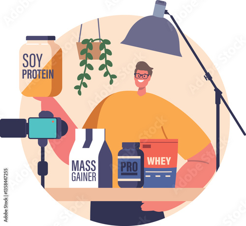 Blogger reviewing sports supplement products