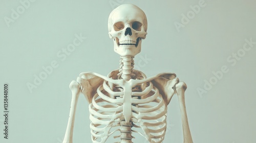 skeleton torso, highlighting the rib cage and spinal column against a neutral background.