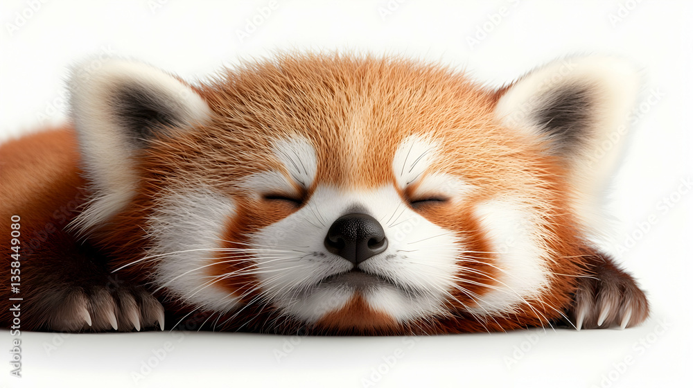Adorable Sleeping Red Panda Cub Isolated on White Background Adorable Sleeping Red Panda Cub Isolated on White Background