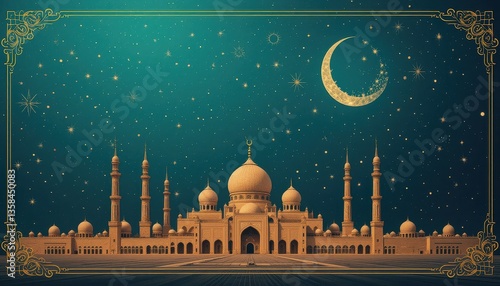 mosque at night background of eid al-fitr greetings