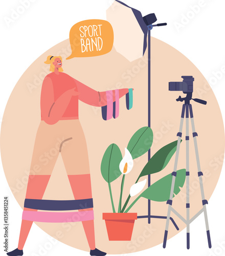 Blogger promoting fitness equipment vector illustration