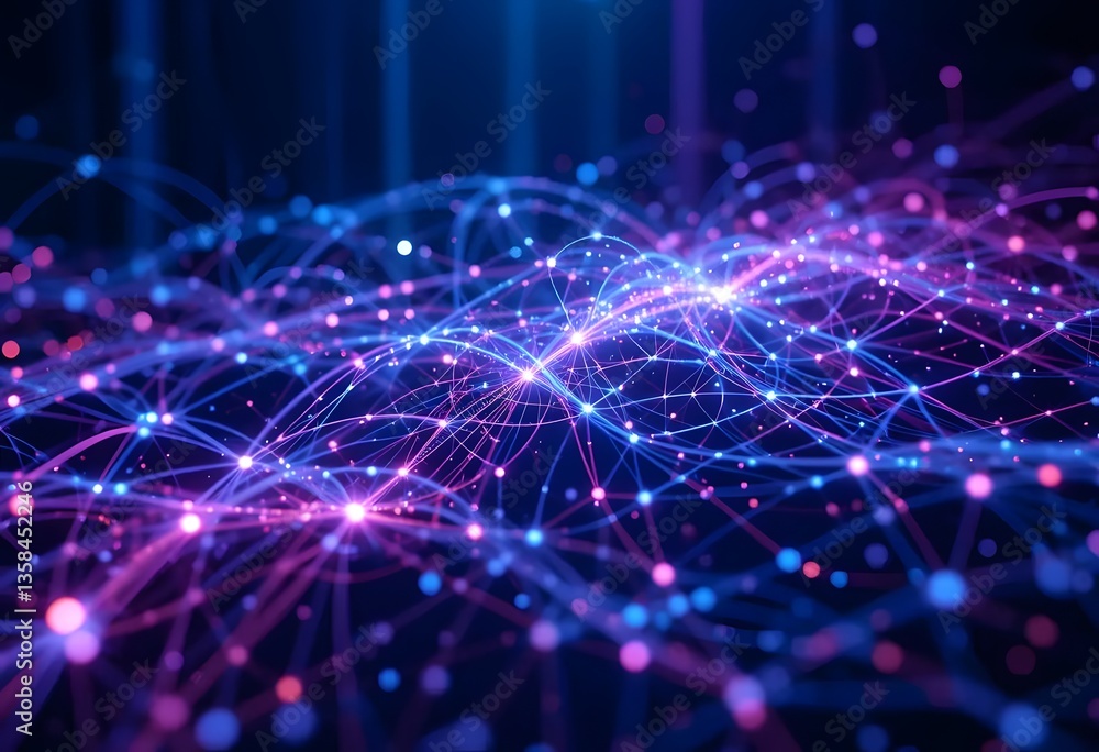 Futuristic Digital Network with Bright Purple Shining Data Flow Futuristic Digital Network with Bright Purple Shining Data Flow