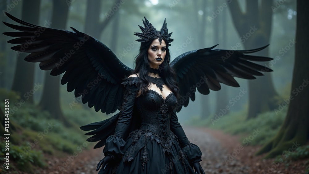 Fototapeta premium Woman dressed as raven, dark fantasy portrait
