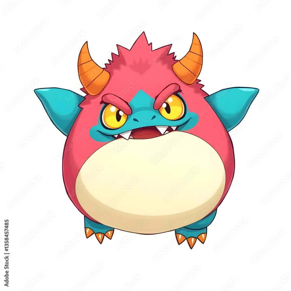 Naklejka premium chibi monster pink and blue gradient fur character illustration design