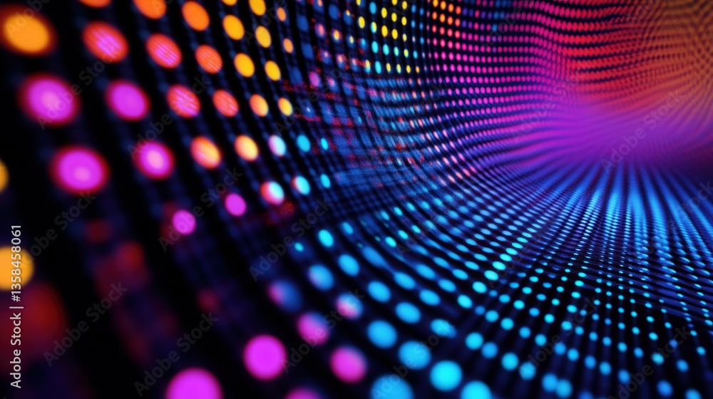 colored dots, shifting smoothly in a continuous loop, with each dot radiating vibrant hues against a dark backdrop. colored dots, shifting smoothly in a continuous loop, with each dot radiating vibrant hues against a dark backdrop.