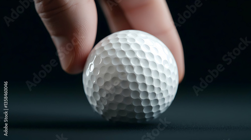 Close-Up of a Hand Holding a White Golf Ball on Dark Background