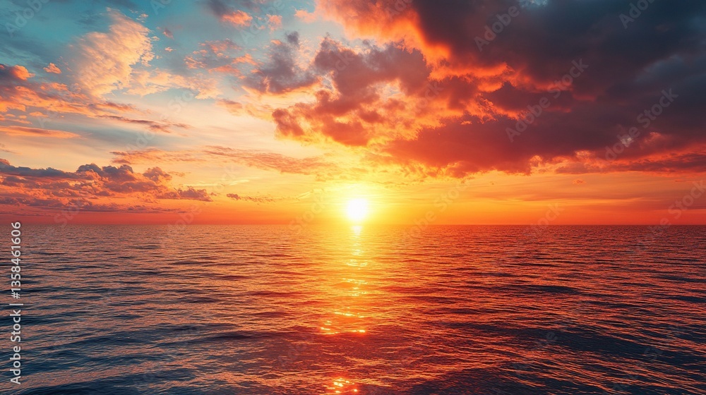 Obraz premium Breathtaking Sunset View Over Calm Ocean at Twilight Hours