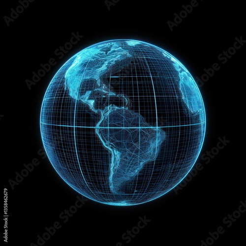 Fototapeta Naklejka Na Ścianę i Meble -  Glowing wireframe of earth futuristic planet globe.