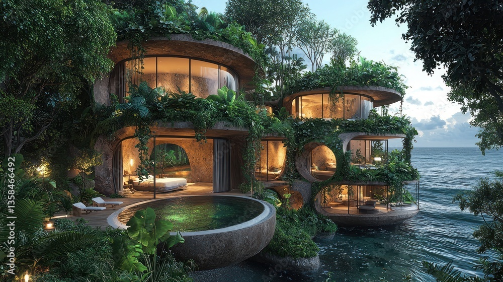 Luxurious eco-friendly cliffside home with ocean views. Luxurious eco-friendly cliffside home with ocean views.