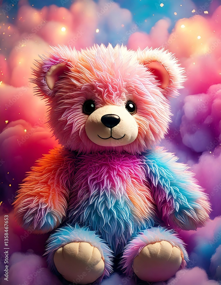 Adorable Psychedelic Teddy Bear in 4K – Fluffy Cloud Background Adorable Psychedelic Teddy Bear in 4K – Fluffy Cloud Background