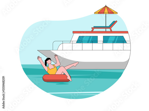 Yacht on occean llustration. Yacht illustration. Flat vector illustration concept.