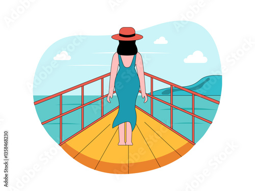 People on luxury yacht illustration. Yacht illustration. Flat vector illustration concept.
