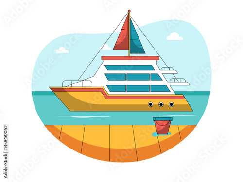 Luxury yacht on ocean illustration. Yacht illustration. Flat vector illustration concept.