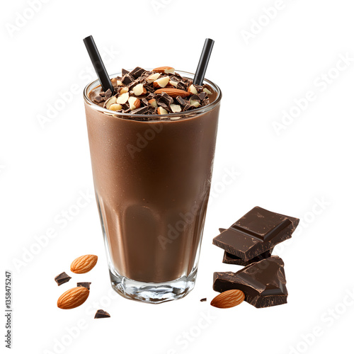 Dark Chocolate Almond Milkshake Isolated on Transparent Background