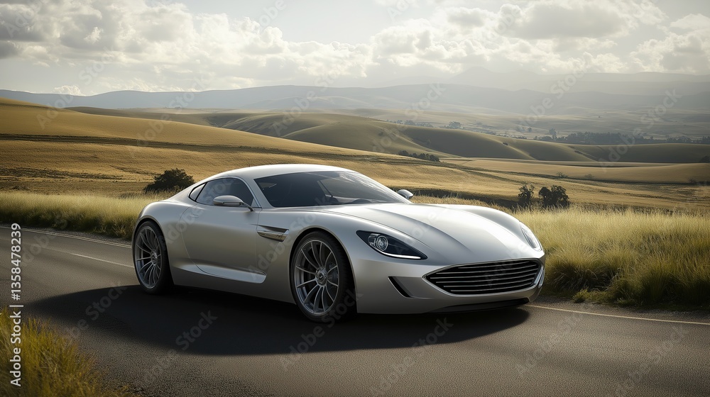 Fototapeta premium Modern car cruising on an open road, embodying sleek design and freedom in motion.