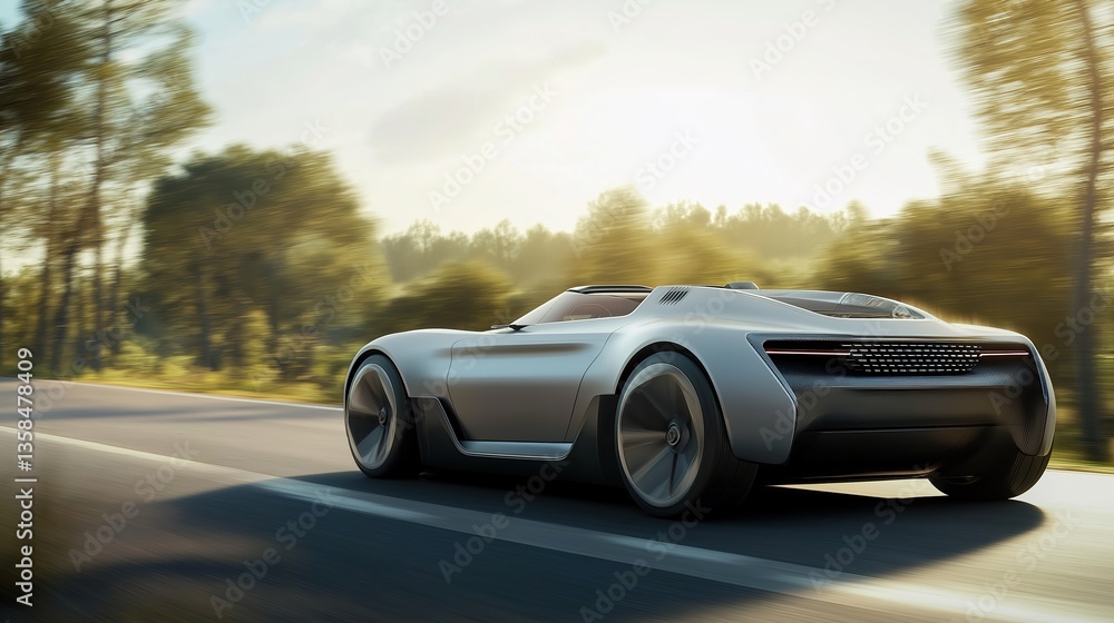 Naklejka premium Modern car cruising on an open road, embodying sleek design and freedom in motion.